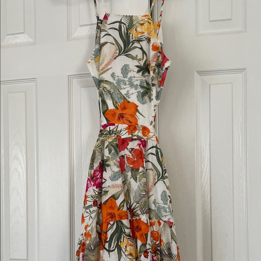 Chelsea & Violet Tropical Floral Midi Dress - Orange, Green, Red